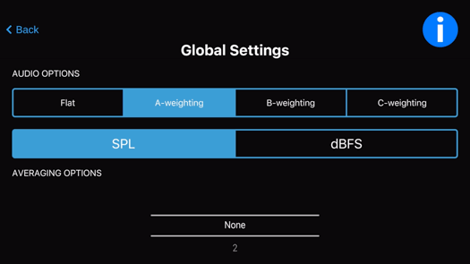 AcoustiTools® — Animated GIF scrolling through the Global Settings showing the options available